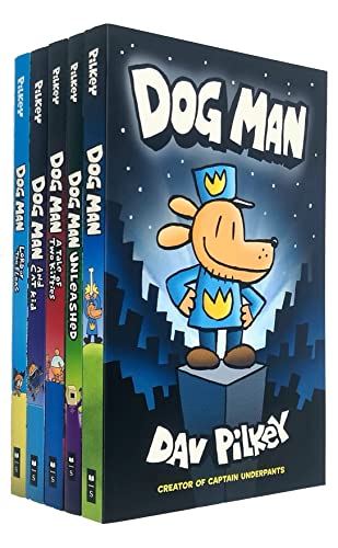 Dog Man Series 1-5 Books Collection Set By Dav Pilkey (Dog Man, Unleashed, A Tale of Two Kitties, Dog Man and Cat Kid, Lord of the Fleas)