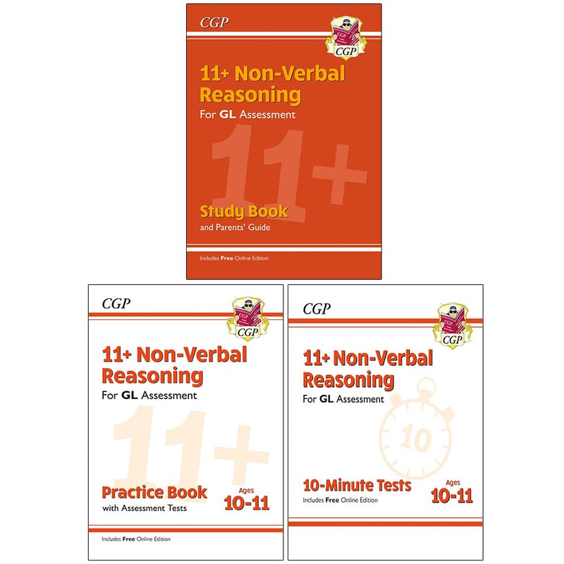 CGP's unbeatable revision for 11+ Non-Verbal Reasoning 3 Books set (11+ GL Non-Verbal Reasoning Study Book, Practice Book (Ages 10-11) and 10-minute Tests (Ages 10-11) Book 1)