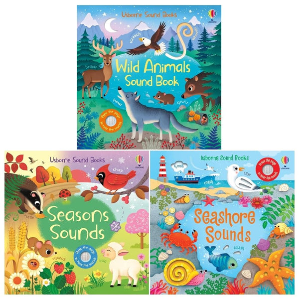 Usborne Sound Books Collection 3 Books Set By Sam Taplin  (Seasons Sounds, Wild Animal Sounds, Seashore Sounds)