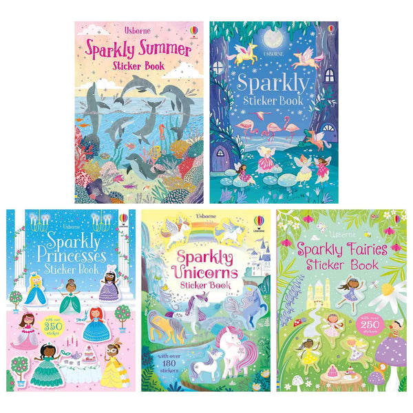 Usborne Sparkly Stickers 5 Books Collection Set (Sparkly Summer, Fairies, Unicorns, Princesses and Sparkly Sticker)