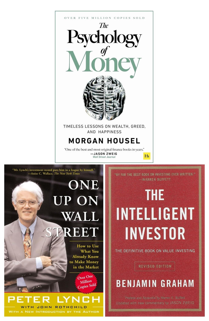 The Intelligent Investor, Psychology of Money, One Up on Wall Street 3 Books Collection Set