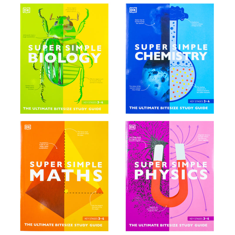 DK Super Simple Study Guide 4 Books Collection Set (Super Simple Maths, Chemistry, Physics & Biology)