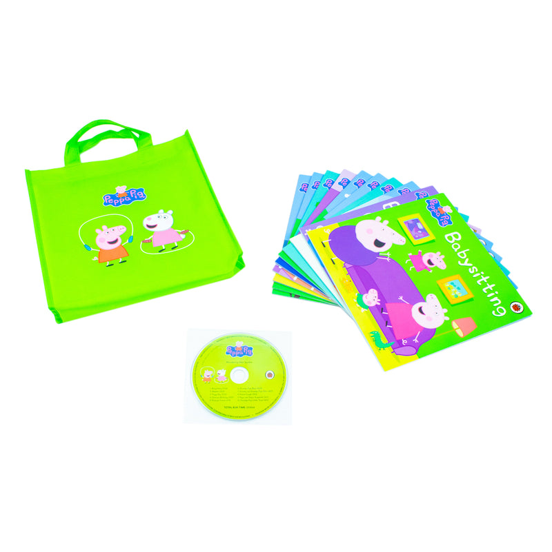 Peppa Pig Collection 10 Books Set in a Lime Gift Bag With Audio CD - Perfect for Ages 0-5 - Enjoy the Adventures of Peppa in Paperback Format