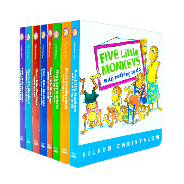 Five Little Monkeys Adventures 8 Books Collection Box Set By Eileen Christelow (Jumping on the Bed, Shopping for School,Wash the Car,Bake a Birthday Cake, Jump in the Bath,Sitting in a Tree & More)