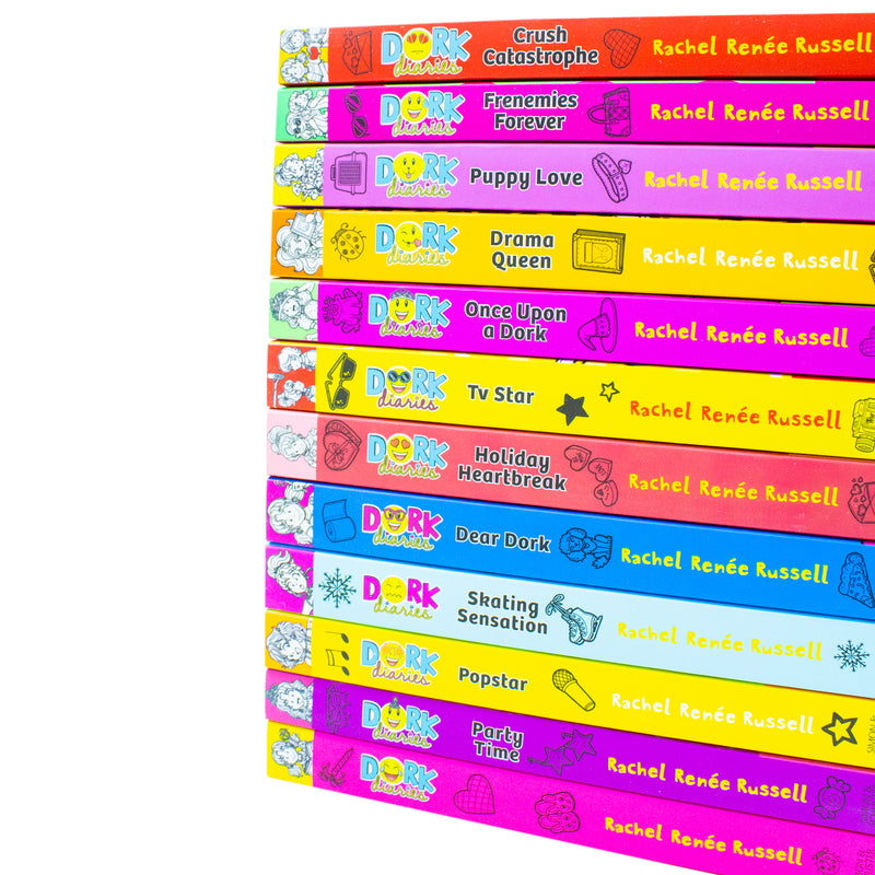 Dork Diaries Series 12 Books Collection Set by Rachel Renee Russell (Books 1-12) (Dork Diaries, Party Time, Pop Star, Skating Sensation,Dear Dork,Holiday Heartbreak,Tv Star, Once Upon A Dork & More)