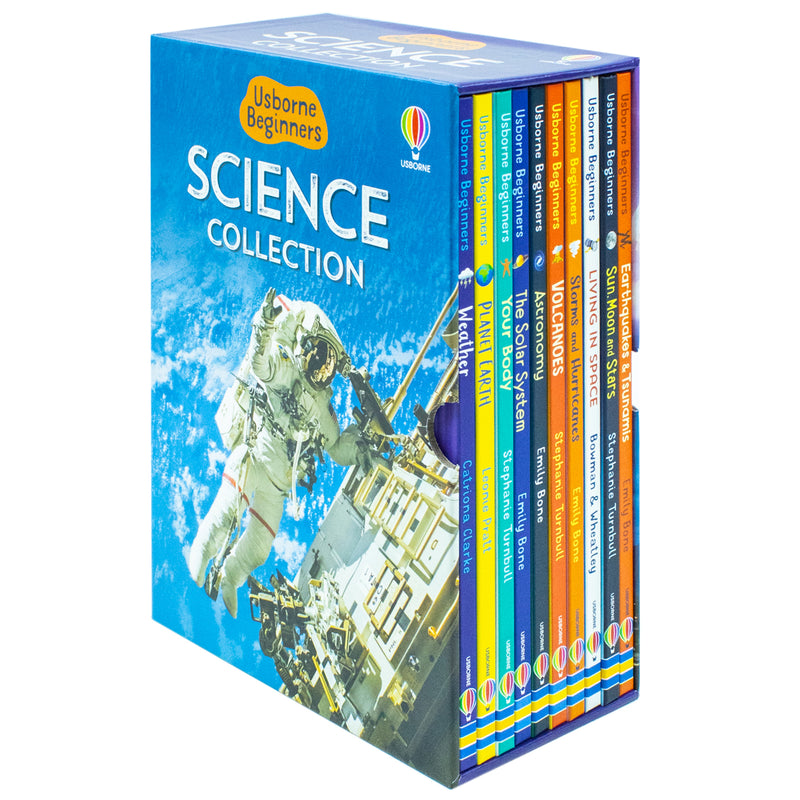 Usborne Beginners Science Series Collection 10 Books Box Set - Astronomy, Food Chains, Forces, Heat, Storms, Volcanoes, Sun, Moon & Stars for Kids