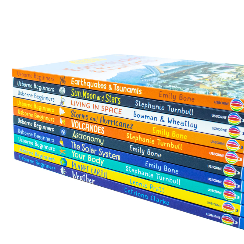 Usborne Beginners Science Series Collection 10 Books Box Set - Astronomy, Food Chains, Forces, Heat, Storms, Volcanoes, Sun, Moon & Stars for Kids