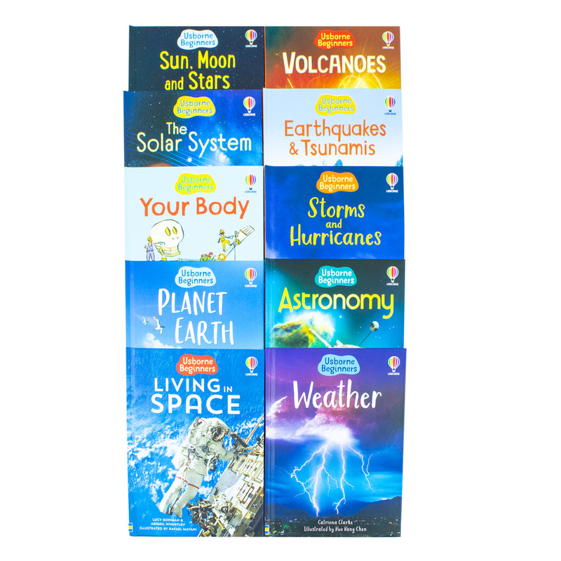 Usborne Beginners Science Series Collection 10 Books Box Set - Astronomy, Food Chains, Forces, Heat, Storms, Volcanoes, Sun, Moon & Stars for Kids