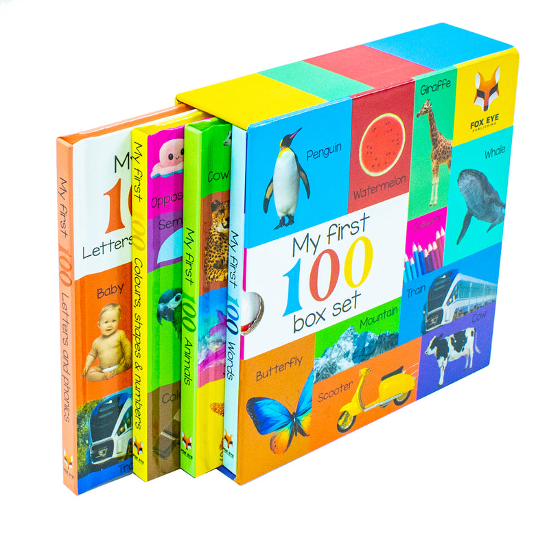 My First 100 Words Box Set 4 Board Books Collection Set(Words, Animals, Colours, Shapes and Numbers, Letters and Phonics)