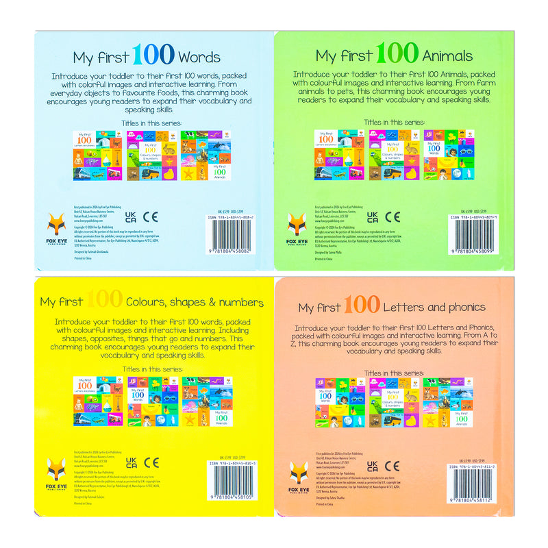 My First 100 Words Box Set 4 Board Books Collection Set(Words, Animals, Colours, Shapes and Numbers, Letters and Phonics)