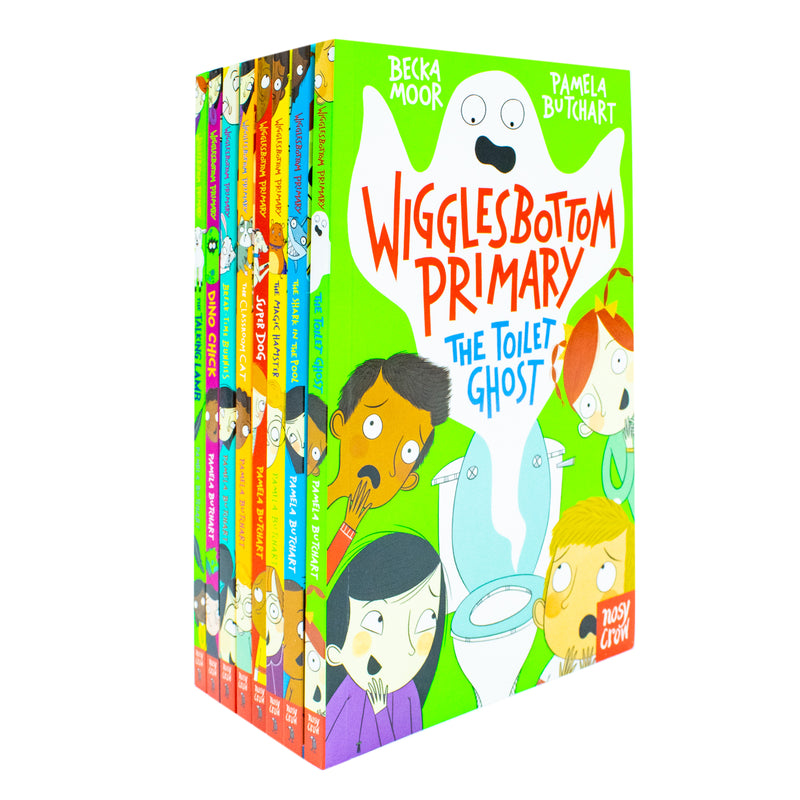 Wigglesbottom Primary Series 8 Books Collection Set By Pamela Butchart (The Toilet Ghost, Shark in the Pool, Magic Hamster, Super Dog, Classroom Cat, Break Time Bunnies, Dino Chick & Talking Lamb)