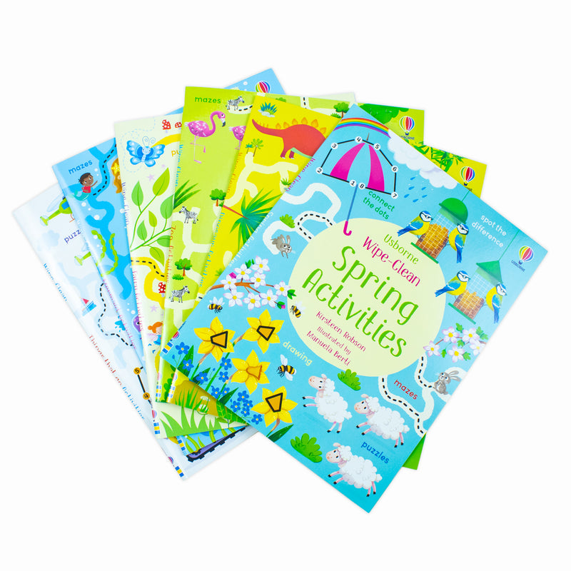 Usborne Wipe Clean Activities 6 Books Collection Set By Kirsteen Robson (1 Pen Included) (Dinosaur Activities, Zoo Activities, Things that Go Activities, Mermaid, Spring & Fairy Activities)