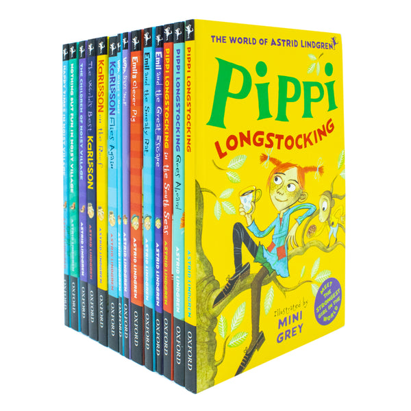 Astrid Lindgren Collection 14 Books Set (The Children of Noisy Village, Happy Times,Nothing but Fun, The World's Best Karlsson,Flies Again,on the Roof,Pippi Longstocking,Emil's Clever Pig & More)