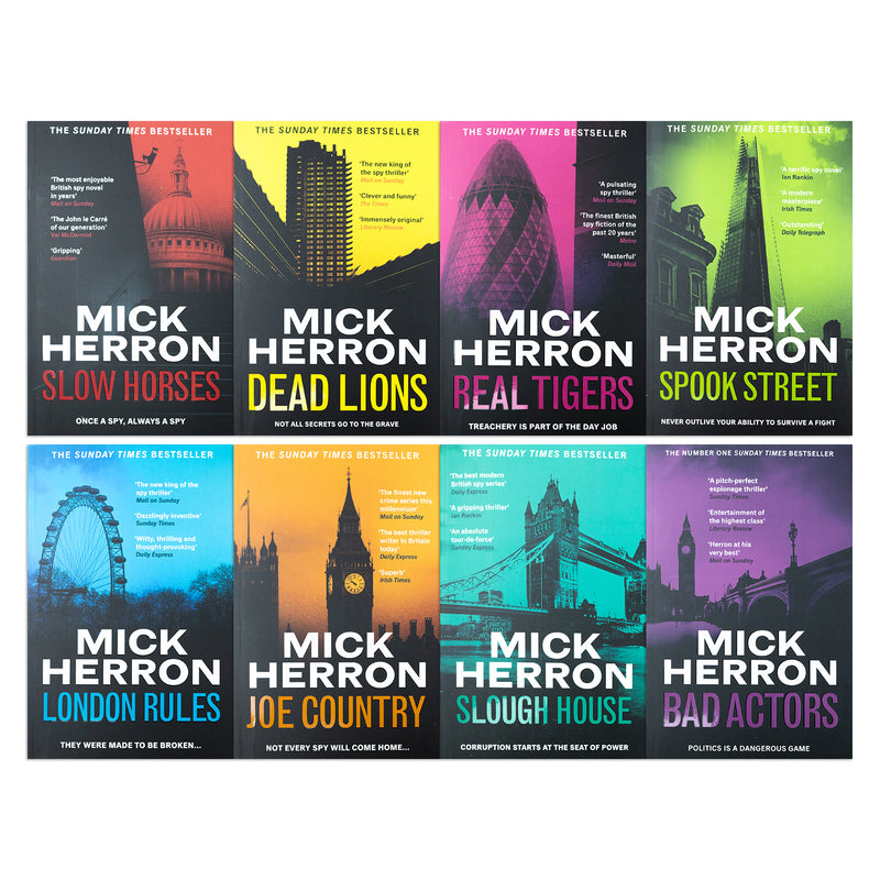 Slough House Thriller Series 8 Books Collection Set By Mick Herron | Slow Horses, Dead Lions, Real Tigers, Spook Street, London Rules, Joe Country